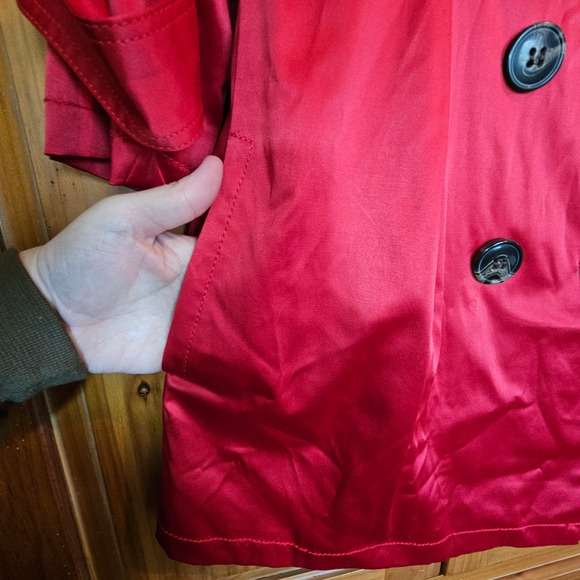 New With Tags Red‎ Satin XOXO Double Breasted Trench Coat Size Large - Picture 5 of 9